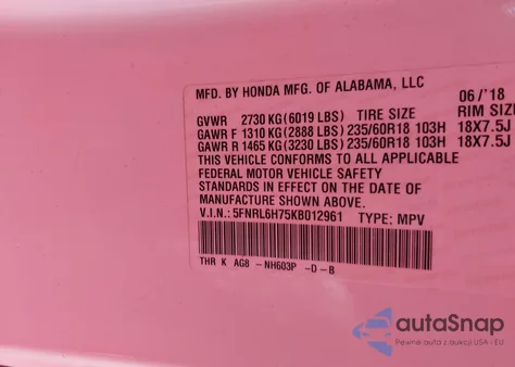 2019 Honda Odyssey Ex-L from USA, damaged, VIN 5FNRL6H75KB012961